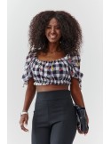 Checkered summer top with short sleeves, black 02050 - Online store - Boutique